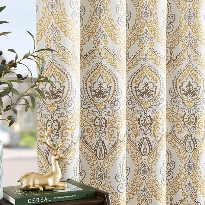 jinchan Grey Blackout Curtains 63 Inch Damask Vintage Grommet 2 Panels | Room - Image 2