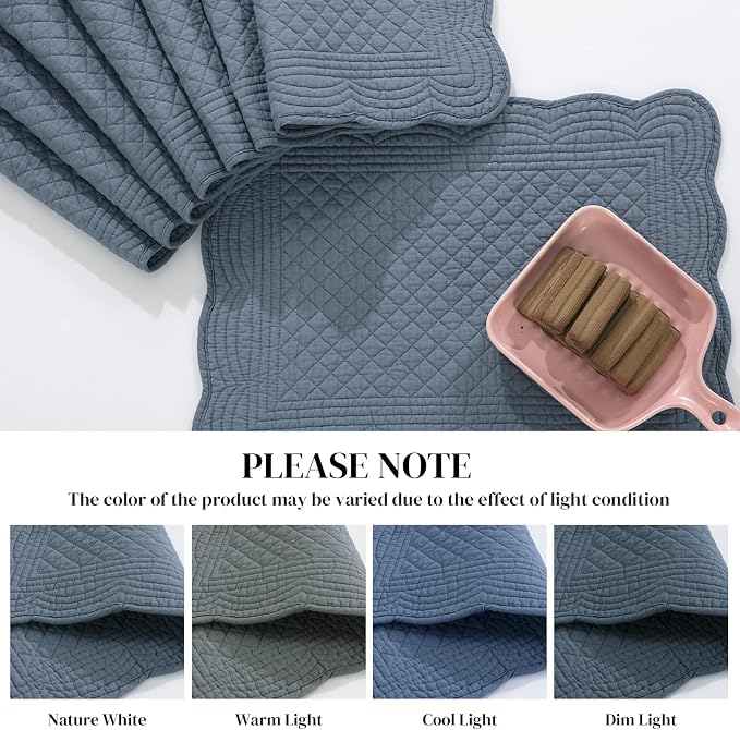 HOMBYS Quilted Placemats Set of 6 Washable-13x18 inches Rectangular Placemats - Image 3