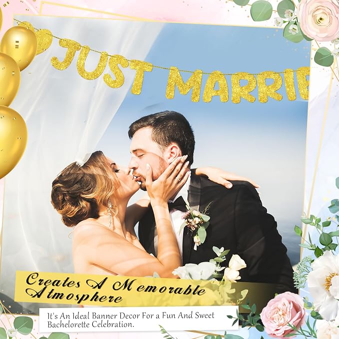 Pre Strung Just Married Banner Glitter Wedding Party Banner No DIY Just Married - Image 4