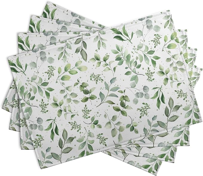 Sage Green Eucalyptus Leaves Placemats Set of 4 Spring Summer Watercolor Leaf - Image 2