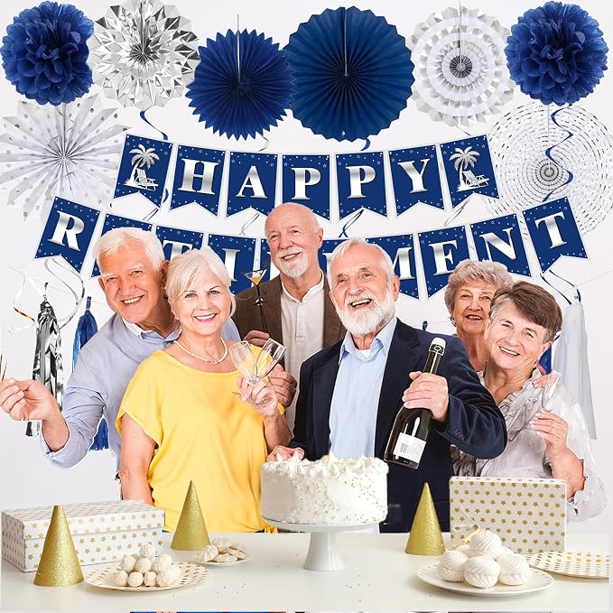 Blue Silver Retirement Party Decorations - Image 4