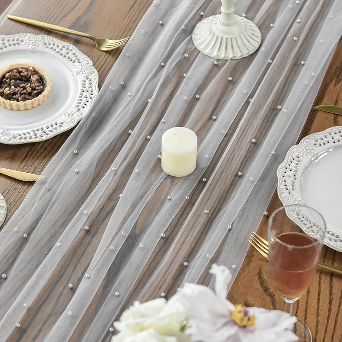 Artoid Mode 6PCS Pearl Grey Gauze Table Runner 120 Inch 10FT, Seasonal Sheer - Image 3