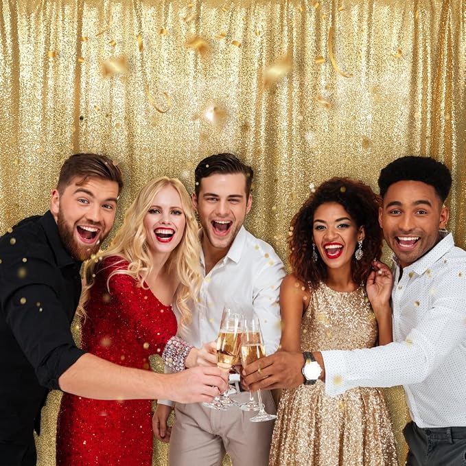PartyDelight Gold Sequin Backdrop 20x10ft Sparkly Photo Curtain | 4 Inch Rod - Image 7