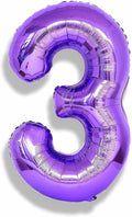 3rd Birthday Number Balloons for Kids, Self Inflating 40 Inch Purple Foil by Isndare