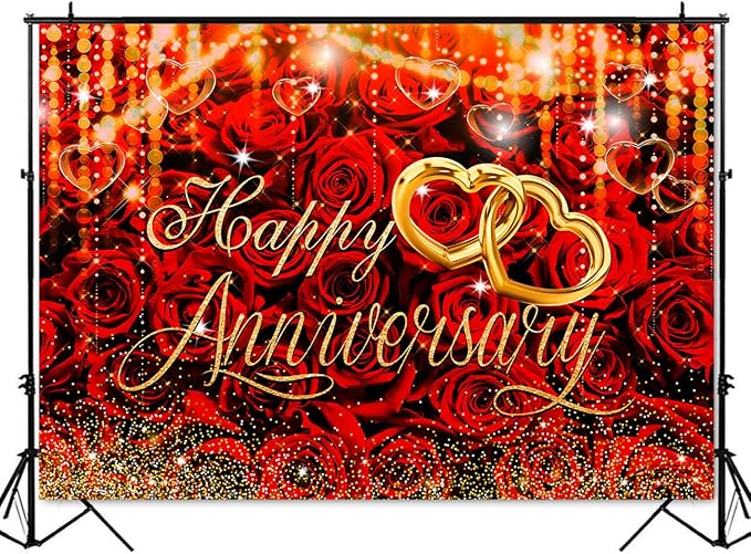 Mocsicka 7x5 ft Happy Anniversary Backdrop Wedding Anniversary Party Decoration - Image 3