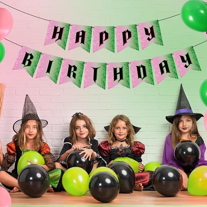 Witch Theme Birthday Party Decorations Happy Birthday Banner Garland Pink and - Image 6