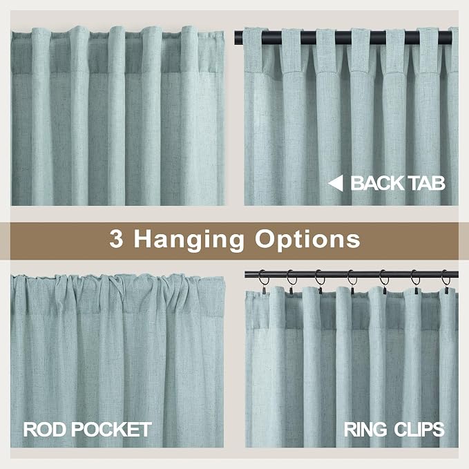 Seafoam Curtains 38 Inch Wide for Small Window 2 Panels Back Tab Rod Pocket - Image 5