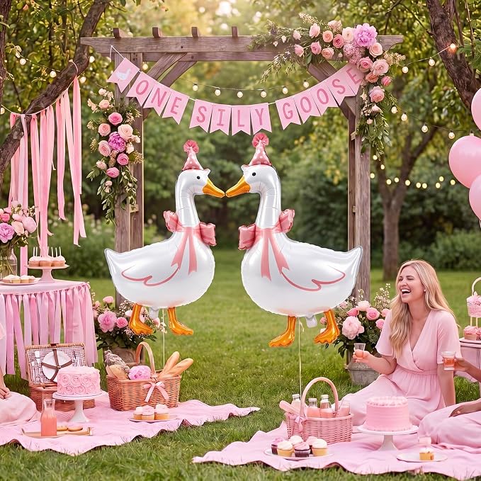 Soulchen 12 Pcs One Silly Goose Balloons Set 33" Giant White Goose Foil Balloons - Image 6