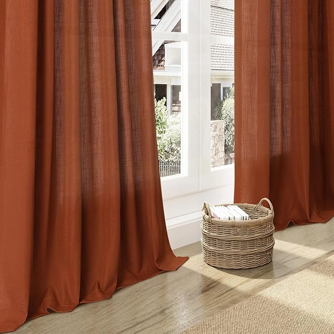 Terracotta Semi Sheer Curtains 72 Inches Long 2 Panels Set - Image 6