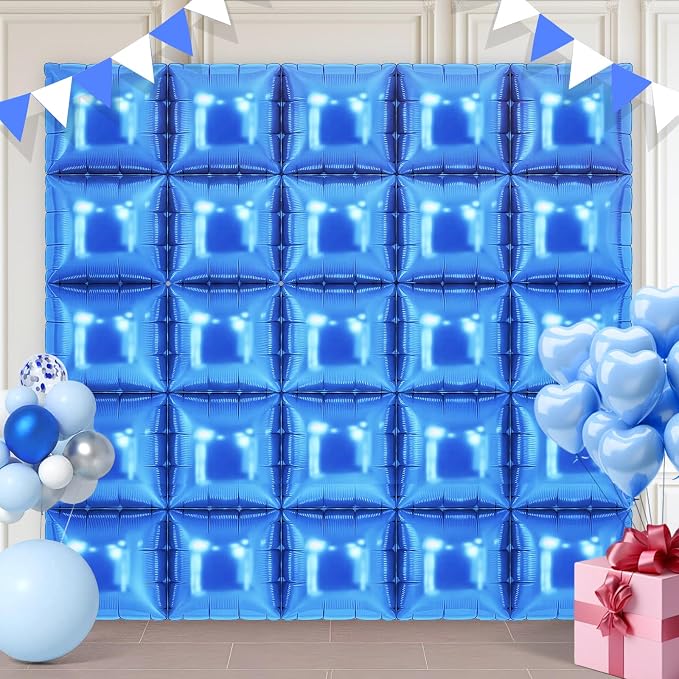 Blue Square Foil Balloons 25 Pcs Metallic Blue Balloons Wall Backdrop by Unknown