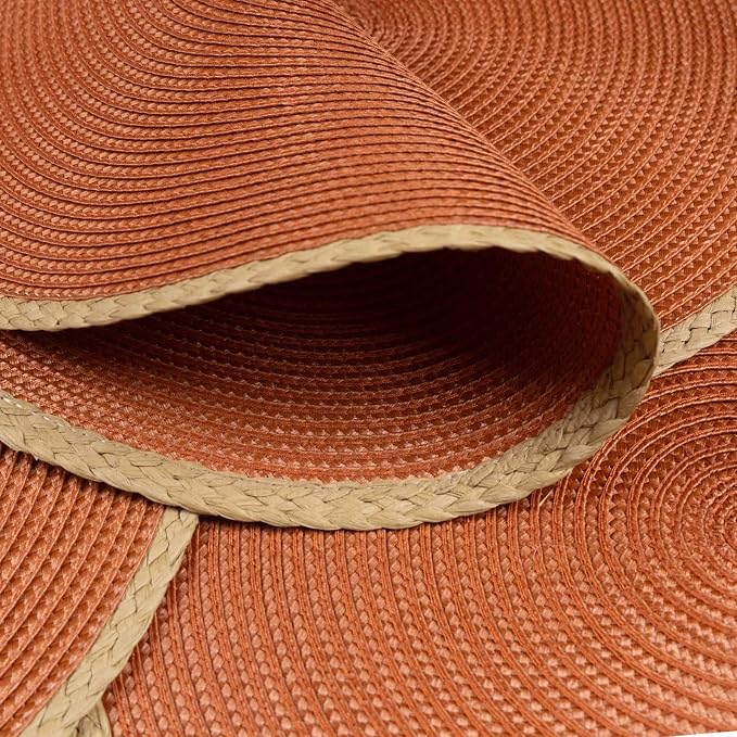 Round Placemats Set of 8, Woven Table Mats, Thin Edge, Dark Orange | Braided - Image 3
