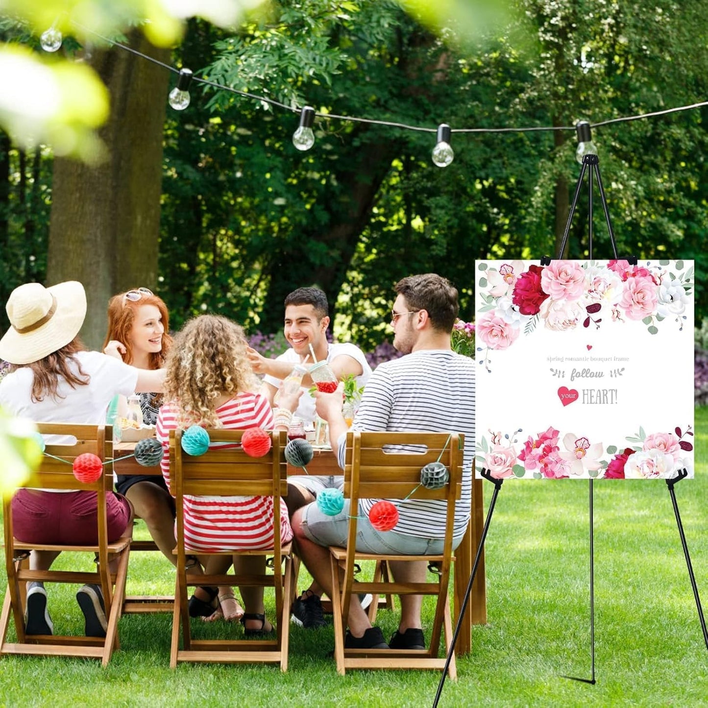 RRFTOK Easel Stand for Sign,63'' Instant Lightweight Portable Ground Easel for Wedding Sign and Poster Display Stand, Metal Tripod with Portable Bag,1-Pack.