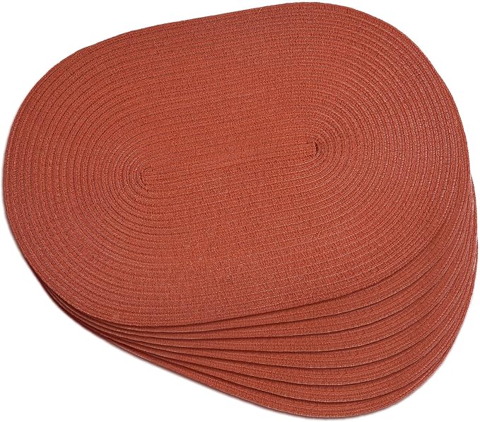 Placemats Set of 8, Woven Oval Braided Dining Table Mats | 12 x 17.5 Inch Size by Noctiflorous
