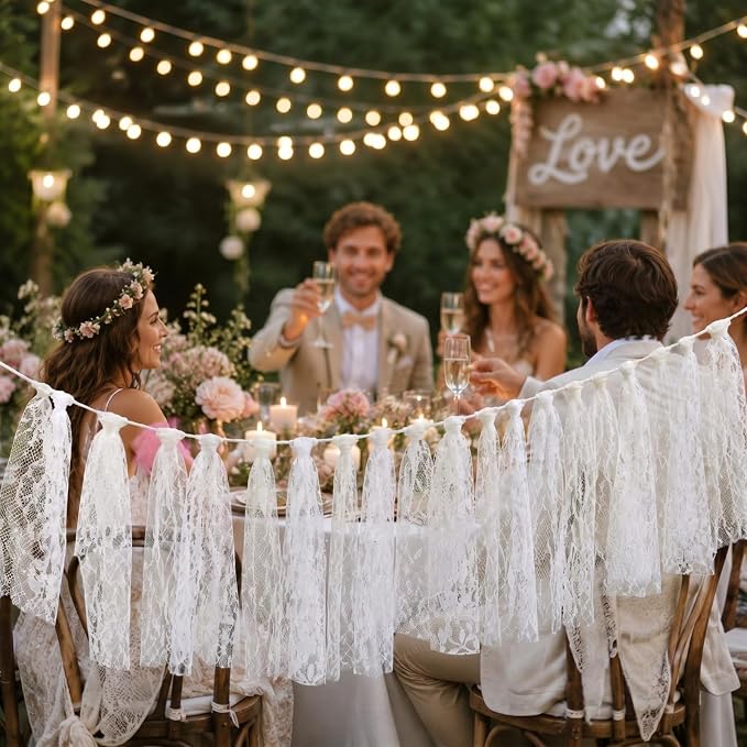 Frienda 6.5ft White Lace Tassel Garland Vintage Lace Banner - Image 5