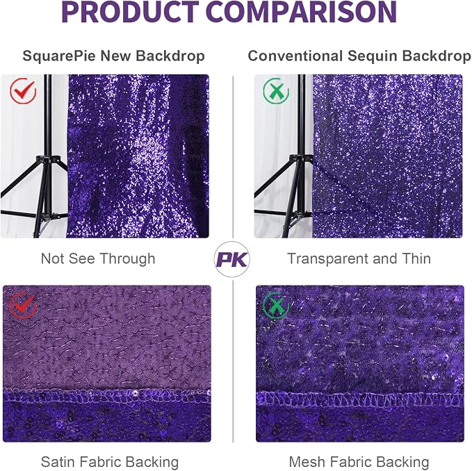SquarePie 7x7ft Purple Sequin Backdrop, High Density Non-Transparent Glitter - Image 8