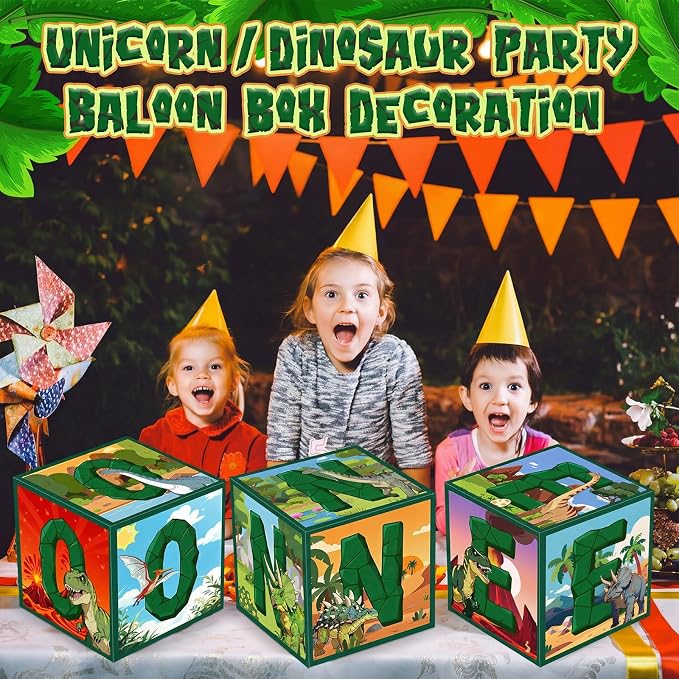 3 Pcs 1st Dinosaur Birthday Decorations One Birthday Balloon Boxes Dino Party - Image 5