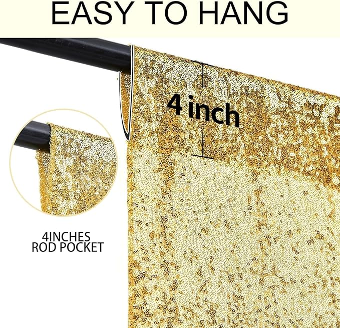 2×8FT-6PCS Gold Sequin Backdrop Curtains Panels, Photography Backdrop Glitter - Image 5