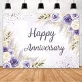 MEHOFOND Boho Happy Anniversary Backdrop Purple Floral Bohemia Pampas Grass by MEHOFOND