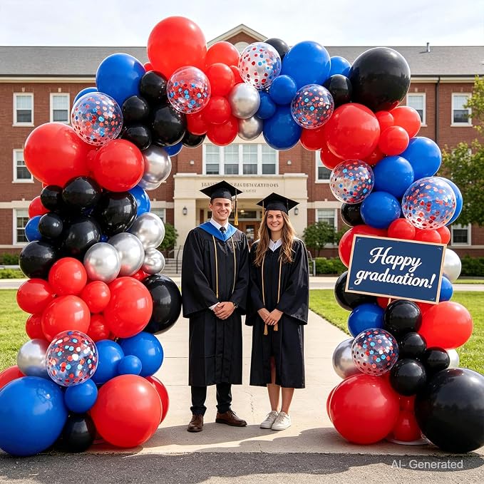 Black Red and Blue Balloon Arch Garland Kit, Metallic Silver Confetti | Red - Image 6