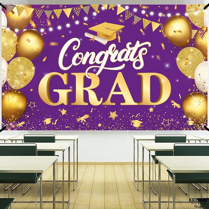 KatchOn Purple And Gold Graduation Backdrop 72x44 Inch | Congrats Grad Banner - Image 6