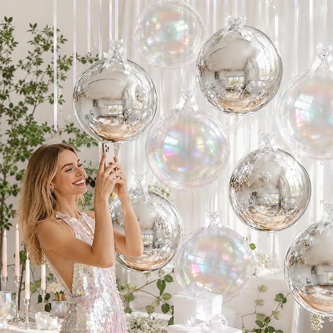 8 Pcs Silver Balloons and Iridescent Round Foil Balloons Holographic Metallic - Image 3