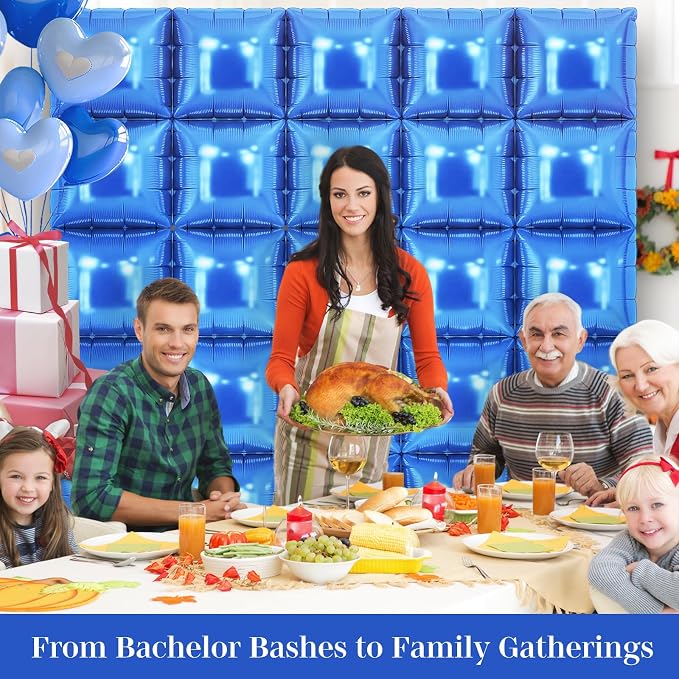 Blue Square Foil Balloons 25 Pcs Metallic Blue Balloons Wall Backdrop - Image 6