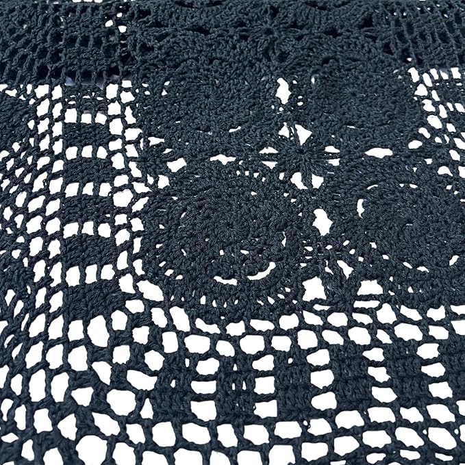 Phantomon Lace Table Runner Rectangular Table Cover Cloth Handmade Crochet Floral Placemats 100% Cotton (Floral Black, 15x28Inch)