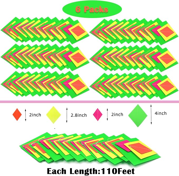110feet Neon Paper Garland Neon Streamers Hollowed Star Black Light Neon - Image 7