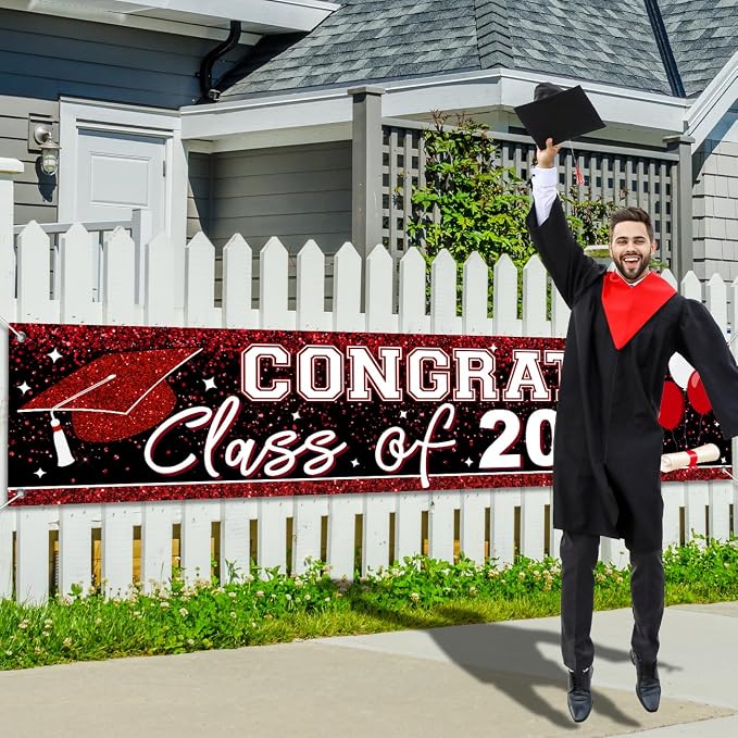 Large Congrats Class of 2026 Banner Red | Backdrop Graduation 2026 Yard Sign - Image 2