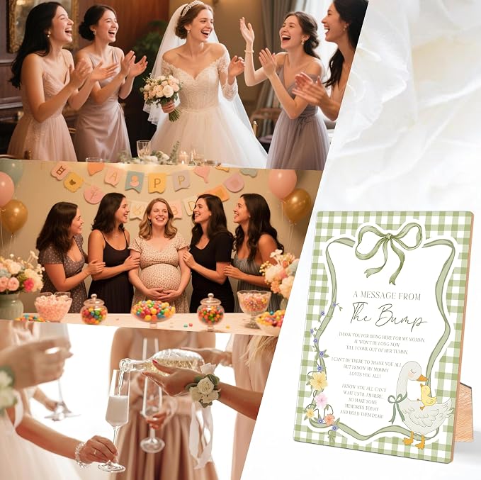 Silly Goose A Message From the Bump Baby Shower Signs, Sage Green Gingham - Image 5