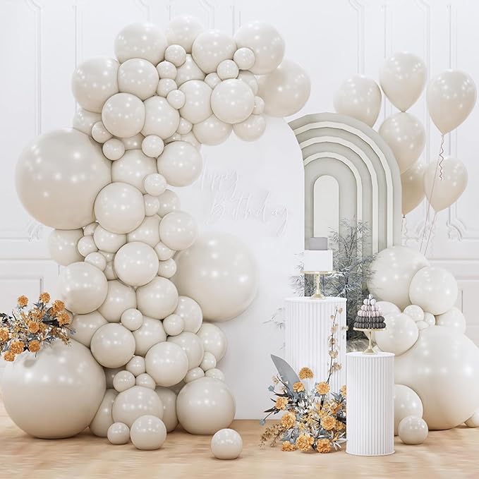 PartyWoo White Sand Balloons 155pcs Different Sizes of 18 12 10 5 Inch Off by PartyWoo