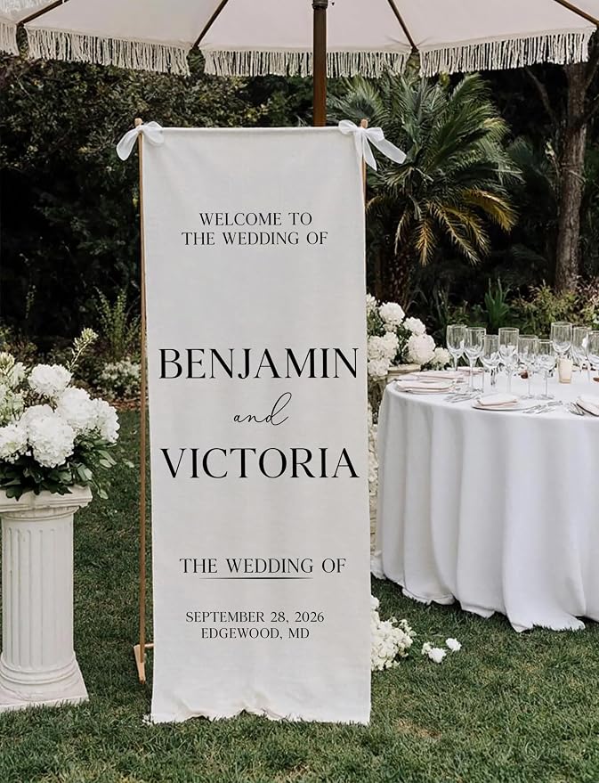 Personalized Wedding Welcome Sign Linen Fabric Banner - Image 4