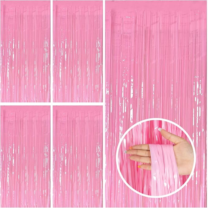 5 Pack Backdrop Party Decorations Pink Tinsel Curtain Party Backdrop Foil by BOMSI