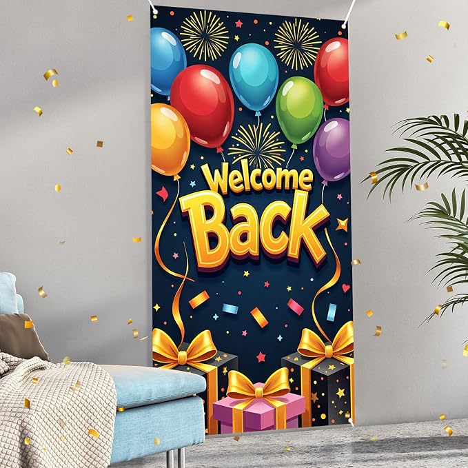 6x3ft Welcome Back Door Cover Banner Decorations Welcome Home Door Banner - Image 5