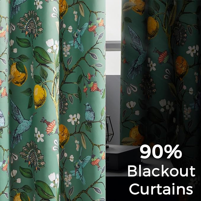 Topfinel 90 Inches Long Curtains, Whimsical Woodland Leaf Jungle Forest Flower - Image 4
