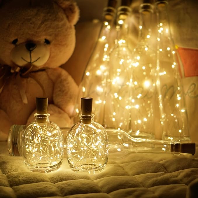 Wine Bottle Lights 20 LEDs Cork Lights Waterproof Battery (Included) Operated Fairy Mini String Lights for DIY Jar Indoor Bedroom Party Wedding Christmas Decor Pack of 4(Warm White)