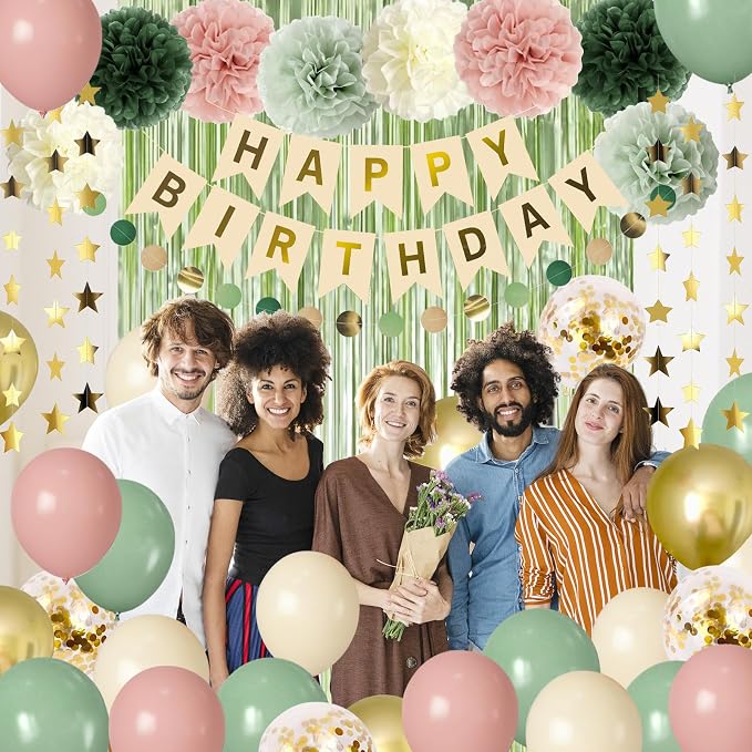 Pink and Sage Green Birthday Party Decorations - Image 4