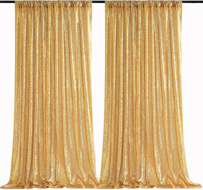 Gold Sequin Backdrop Curtains 2 Pcs 5ftx8ft Sparkle Backdrop Drapes | Glitter by B-COOL