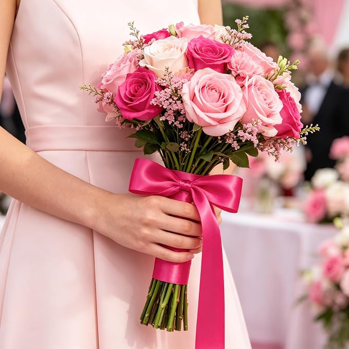 1In 30Yards Rose Red Fabric Ribbon - Image 5