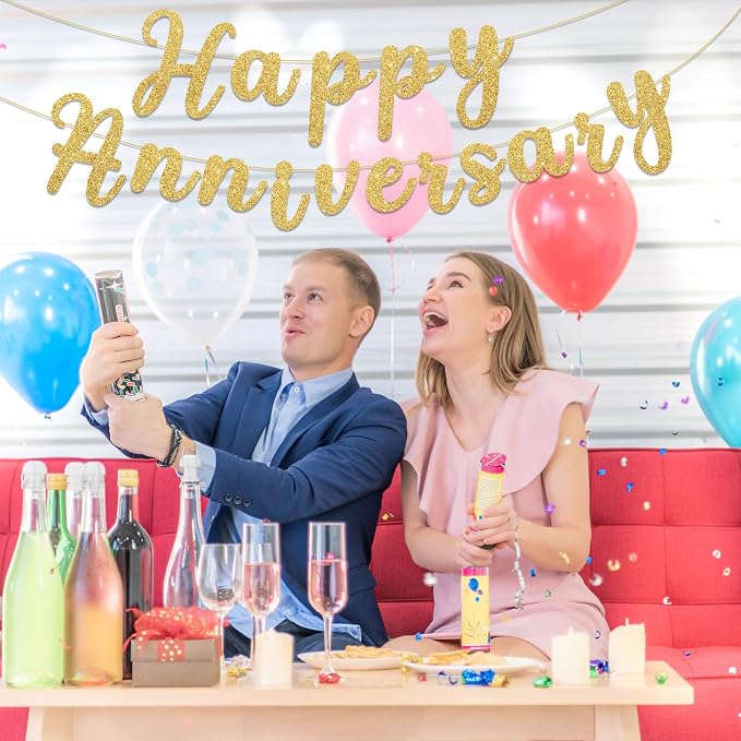 Glitter Happy Anniversary Banner Gold Happy Anniversary Decorations Wedding - Image 8