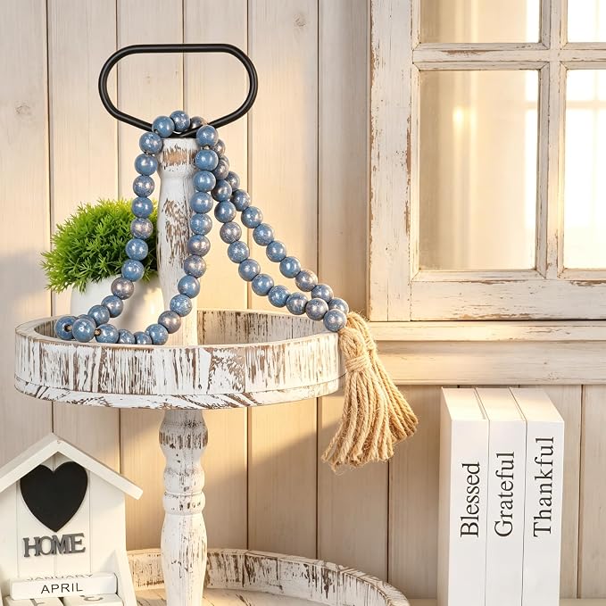 RAMIRABI Wooden Bead Garland, 39in Decorative Beads, Ocean Mist Gold | Natural - Image 3