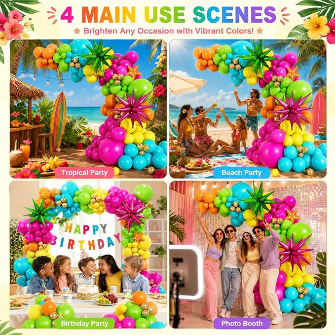 145Pcs Summer Tropical Balloon Arch Kit, Hawaiian Theme Balloon Garland - Image 2