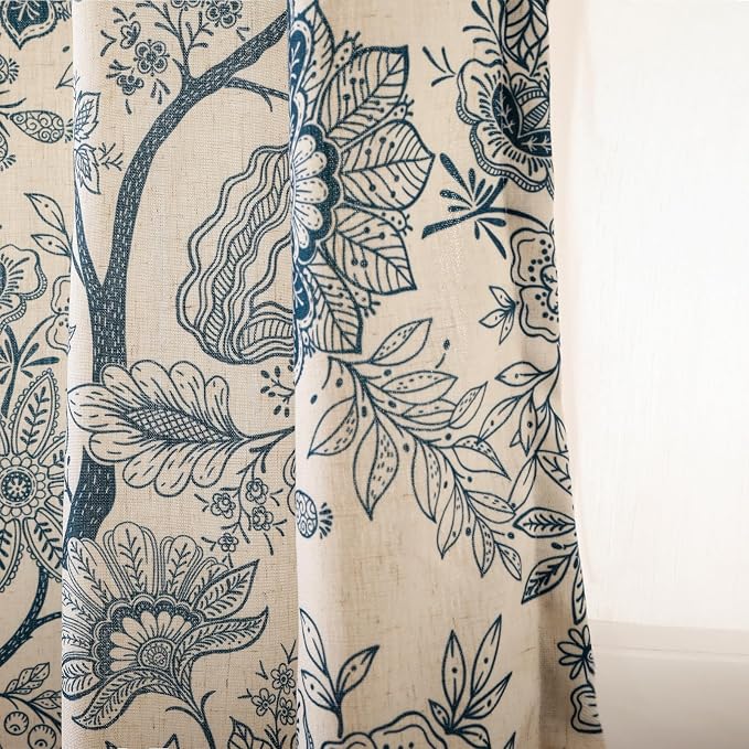 Designer Elegant Linen Printed Curtains, 2 Panels, kitchen Bedroom Living Room by Isaennehomedecoration