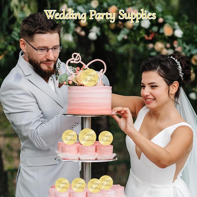 20Pcs Gold Acrylic Wedding Cupcake Toppers - Image 6