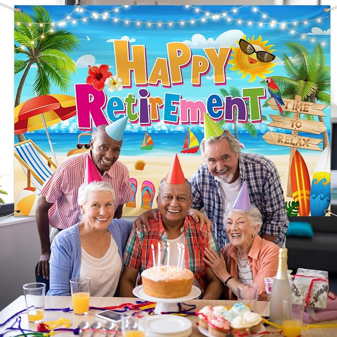 Retirement Party Decorations Summer Hawaiian Beach Happy Retirement Banner - Image 6