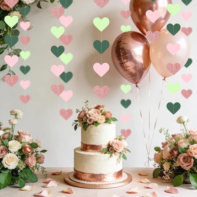 5PCS Sage Green Heart Garland, 72ft Sage Green Pink Heart Ceiling Decorations - Image 5