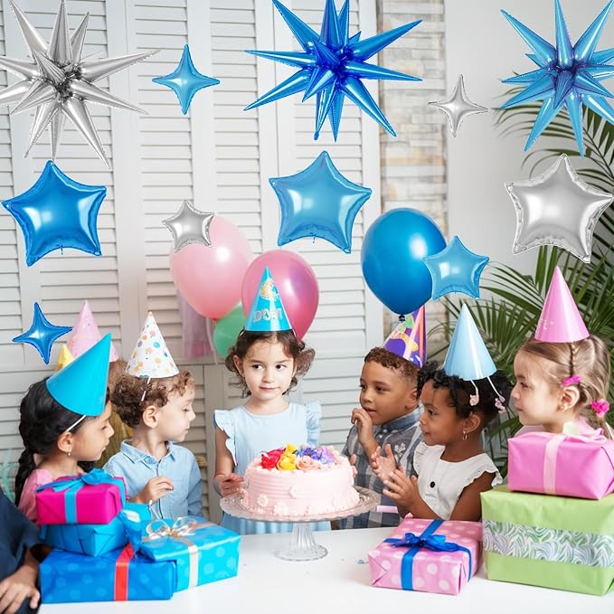 Blue Silver Star Balloons, 22/18/10 Inch Foil Balloons, Four-Pointed Balloon - Image 6