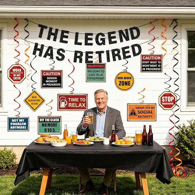 Retirement Party Decorations for Men, Glitter The Legend has Retired Banner | - Image 5