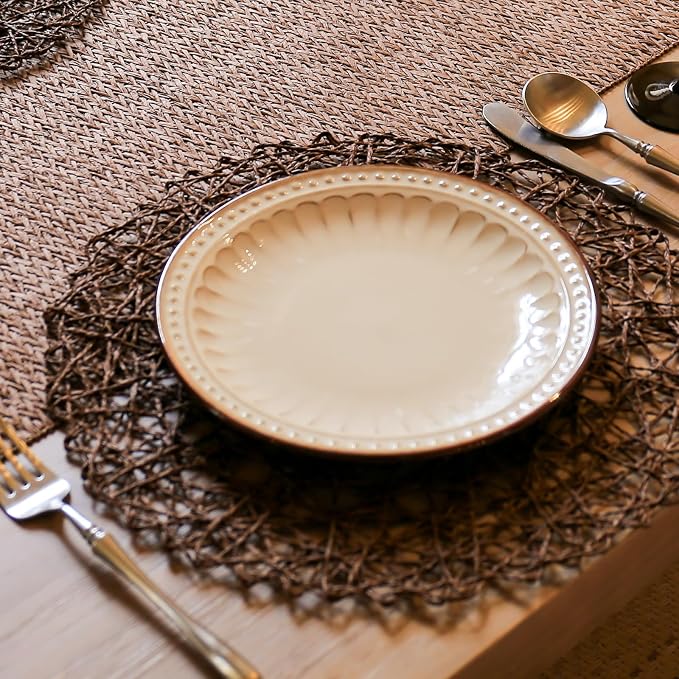 AHHFSMEI Paper Braided Round Placemats Set of 6 Natural Non-Slip Heat Resistant - Image 4