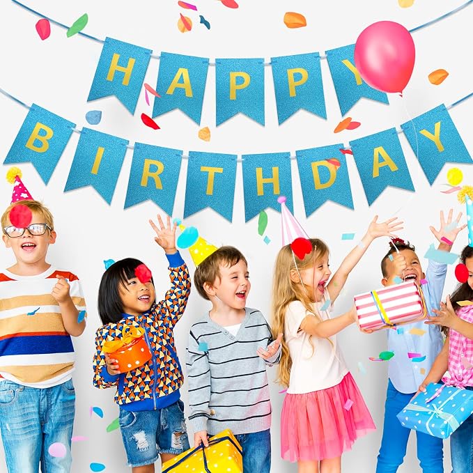 Clabby Glitter Blue Happy Birthday Banner - Image 7